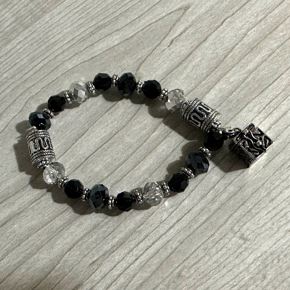 Black & Silver Beaded bracelet with mini box